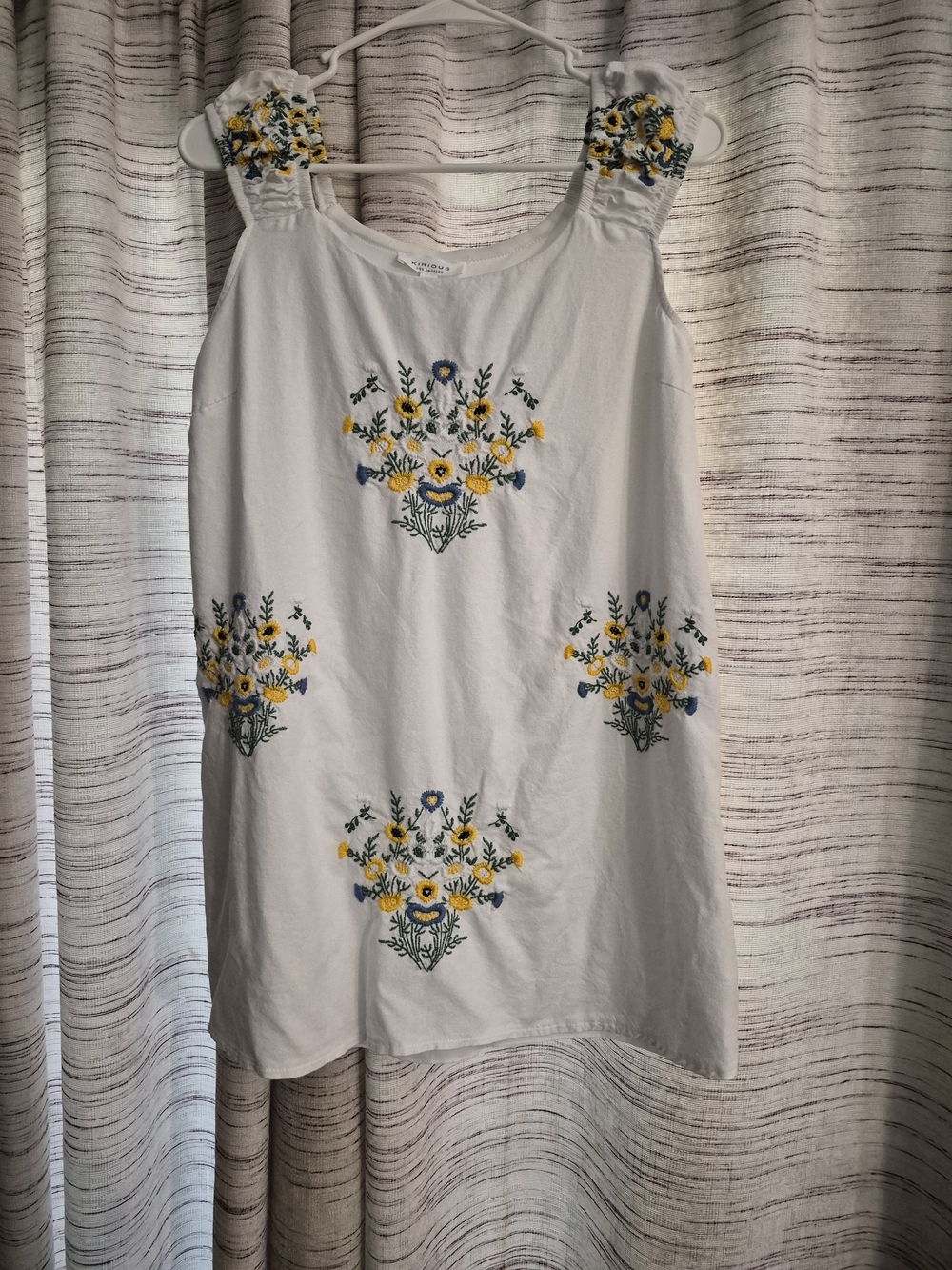 White Embroidered Mini Dress with Yellow & Blue Floral Accents